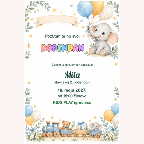 Pozivnica · Mali slonić i baloni