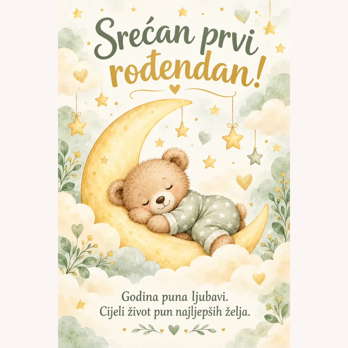 Čestitka · Srećan prvi rođendan - Medvjedić – prikaz proizvoda