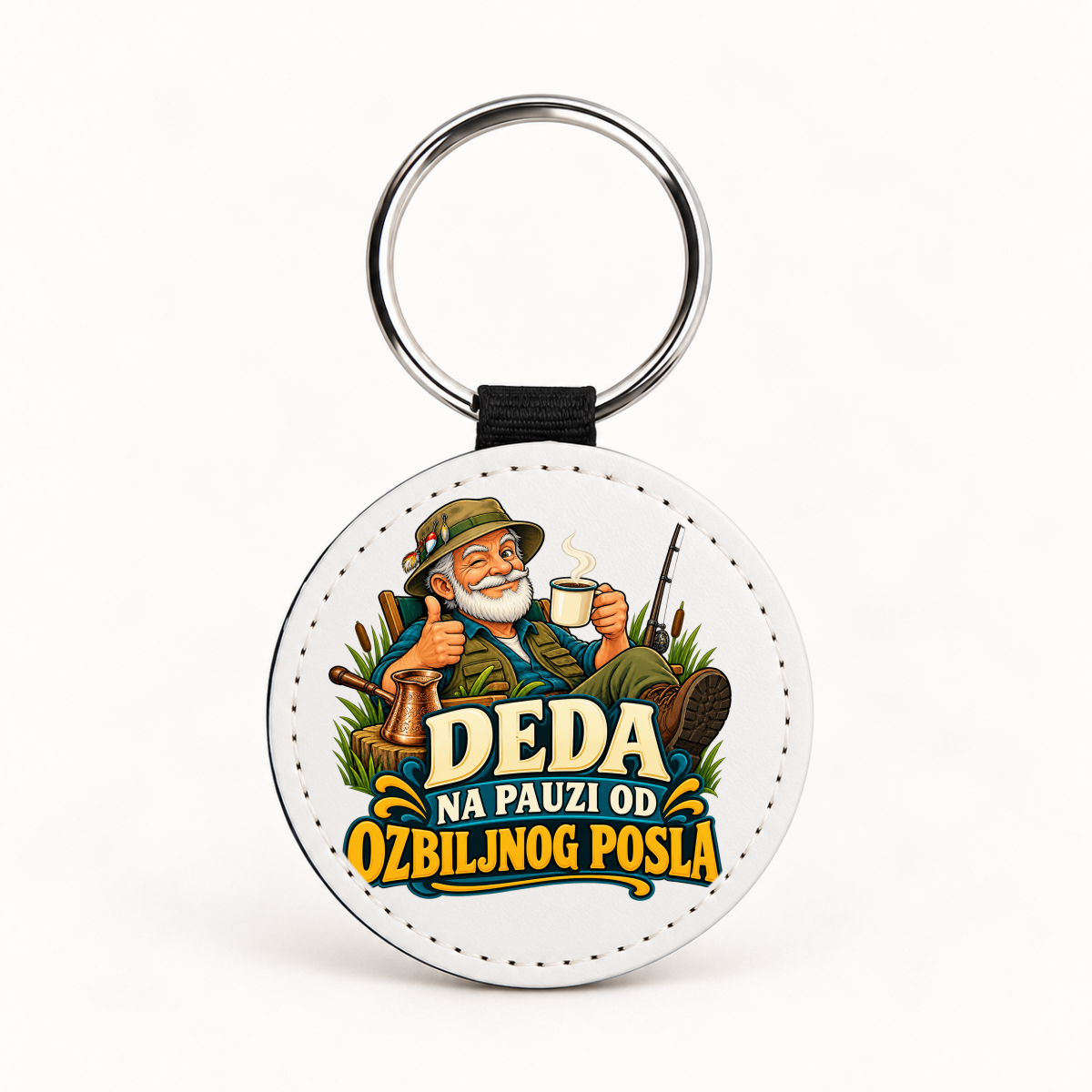 Deda na pauzi od ozbiljnog posla - Kožni privjesak — okrugli – prikaz izdelka